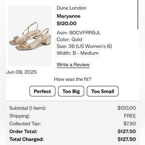 Dune London Maryanne Slingback Sandal Gold size 6